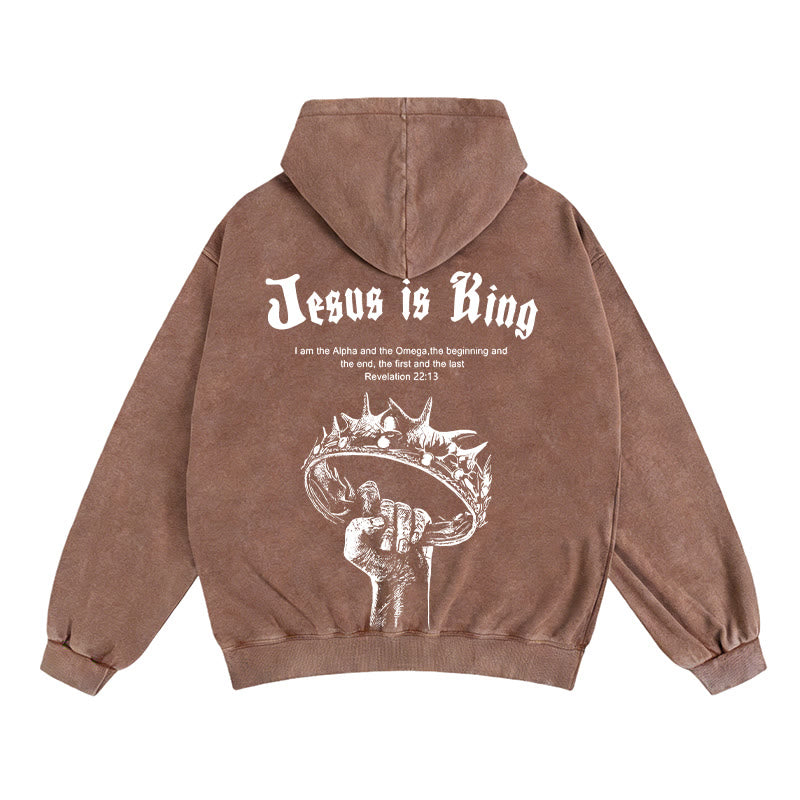 Christianartworkshop Jesus ist König Kapuzenjacke mit Reißverschluss: Stilvoller Glaube mit Offenbarung 22,13 - Kaffee - 2XL - image 11