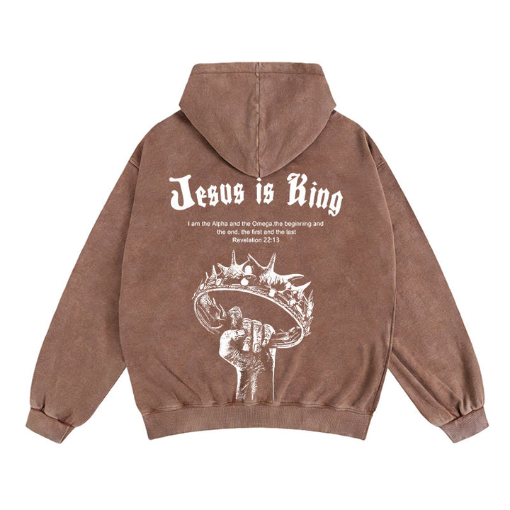 Christianartworkshop Jesus ist König Kapuzenjacke mit Reißverschluss: Stilvoller Glaube mit Offenbarung 22,13 - Kaffee - 2XL - image 11