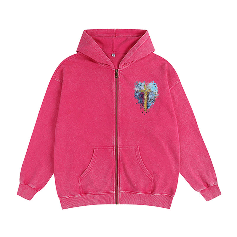Christianartworkshop Kunstkreuz-Kapuzenjacke mit Reißverschluss: Tägliche Erinnerung an Glauben und Schönheit - Rose - 2XL - image 0