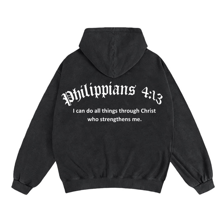 Christianartworkshop Philipper 4,13 Kapuzenjacke mit Reißverschluss: Botschaft des Glaubens und der Stärke - Schwarz - 2XL - image 0