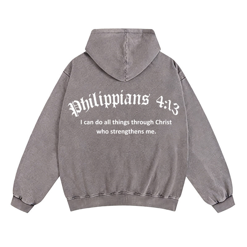 Christianartworkshop Philipper 4,13 Kapuzenjacke mit Reißverschluss: Botschaft des Glaubens und der Stärke - Grau - 2XL - image 8