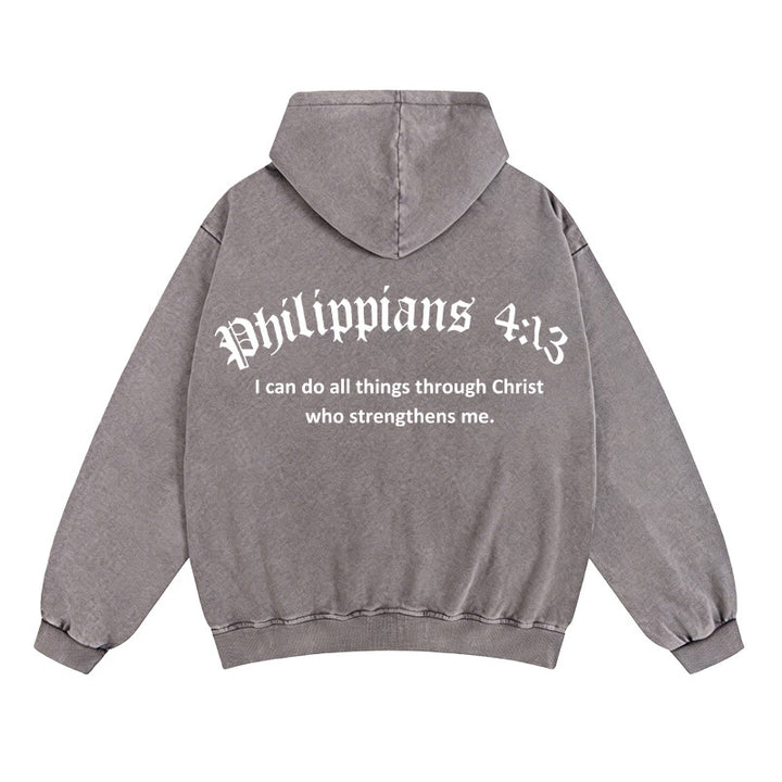 Christianartworkshop Philipper 4,13 Kapuzenjacke mit Reißverschluss: Botschaft des Glaubens und der Stärke - Grau - 2XL - image 8