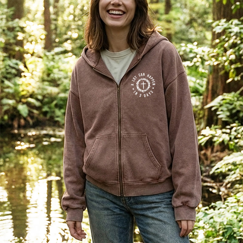 Christianartworkshop 3 Days Miracle Zip-Up Hooded Jacket: Resurrection Faith for Daily Wear - image 1