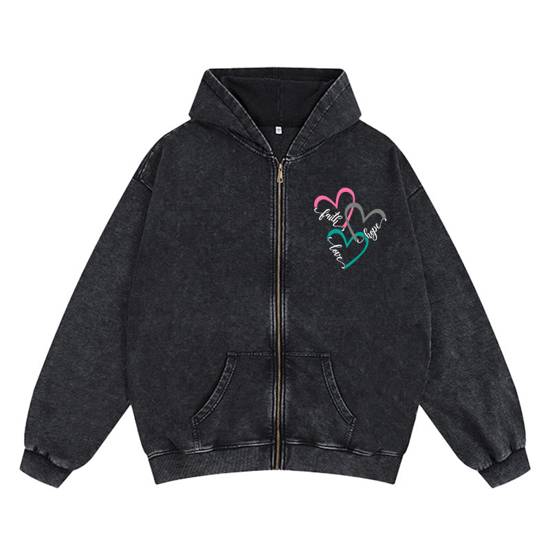 Christianartworkshop Dreifachherz-Kapuzenjacke mit Reißverschluss und Glaubensmotiven: Alltagskleidung für die Andacht - Schwarz - 2XL - image 0