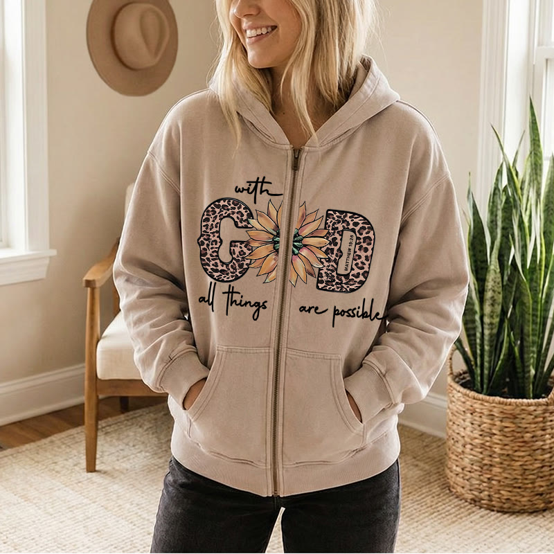 Christianartworkshop – Von Gott inspirierte Kapuzenjacke mit Sonnenblumenmotiv und Reißverschluss: Tägliche Erinnerung an den Glauben - image 1