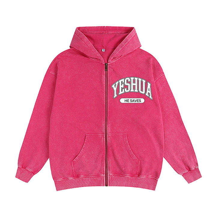 Christianartworkshop YESHUA He Saves Grafik-Kapuzenjacke mit Reißverschluss: Eine Mischung aus Glaube und lässiger Mode - Rose - 2XL - image 10