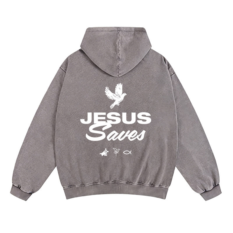 Christianartworkshop Dove & Cross Jesus Saves Zip-Up Hooded Jacket: Spiritual Comfort for Every Day - Grau - 2XL - image 0
