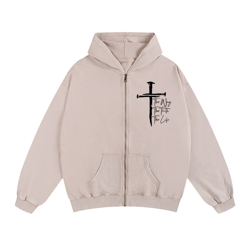 Christianartworkshop Faith Path Cross Zip-Up Hooded Jacket: The Way The Truth The Life in Casual Wear - Aprikose - 2XL - image 0