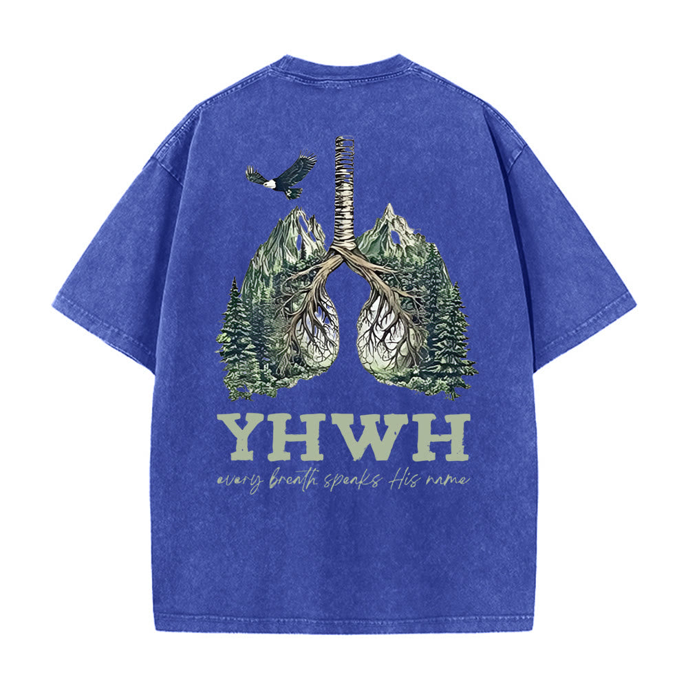 Christianartworkshop „Jeder Atemzug spricht seinen Namen“ Unisex-T-Shirt (vorgewaschen) - Blau - 5XL - image 4