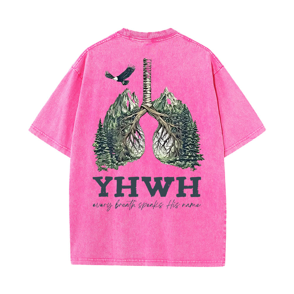 Christianartworkshop „Jeder Atemzug spricht seinen Namen“ Unisex-T-Shirt (vorgewaschen) - Rosa - 5XL - image 16