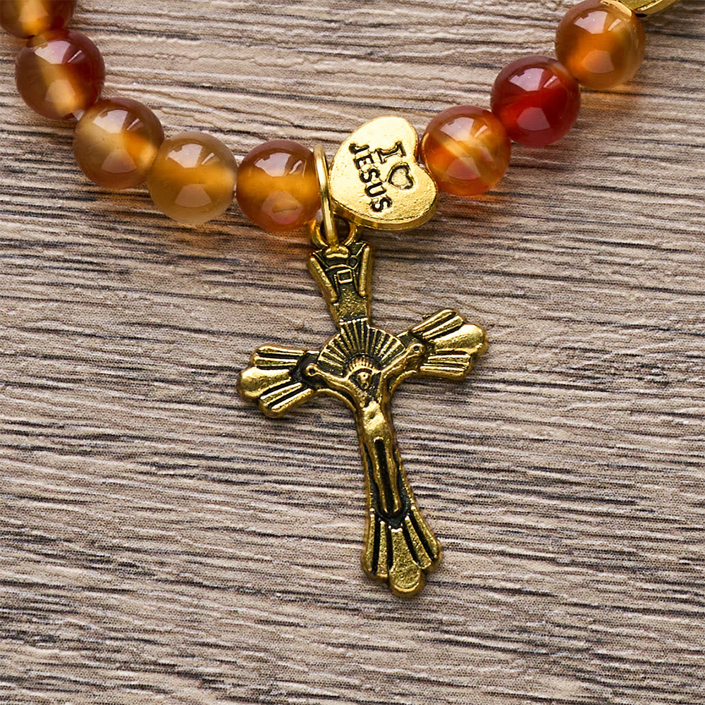 Christianartworkshop Rosenkranzarmband in warmem Karamell mit JESUS-Akzent und Anhänger der Muttergottes - image 8