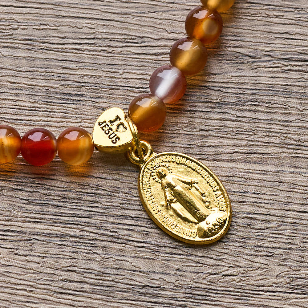 Christianartworkshop Rosenkranzarmband in warmem Karamell mit JESUS-Akzent und Anhänger der Muttergottes - image 9
