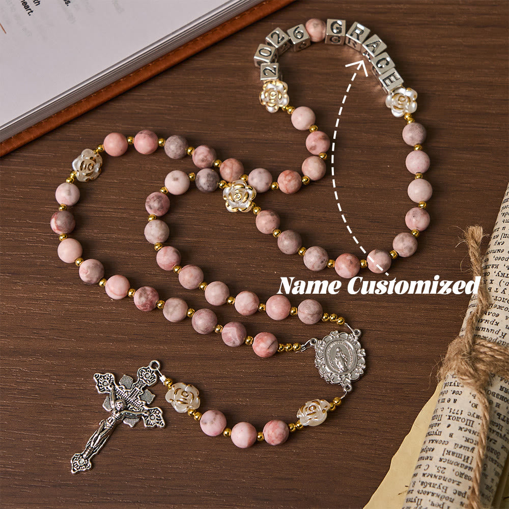 Christianartworkshop Rosenkranz „Rosa Zebra Jasper“ für das neue Jahr 2026: Personalisierter Name und Glaube - Name Angepasst(alles in Großbuchstaben) - image 7