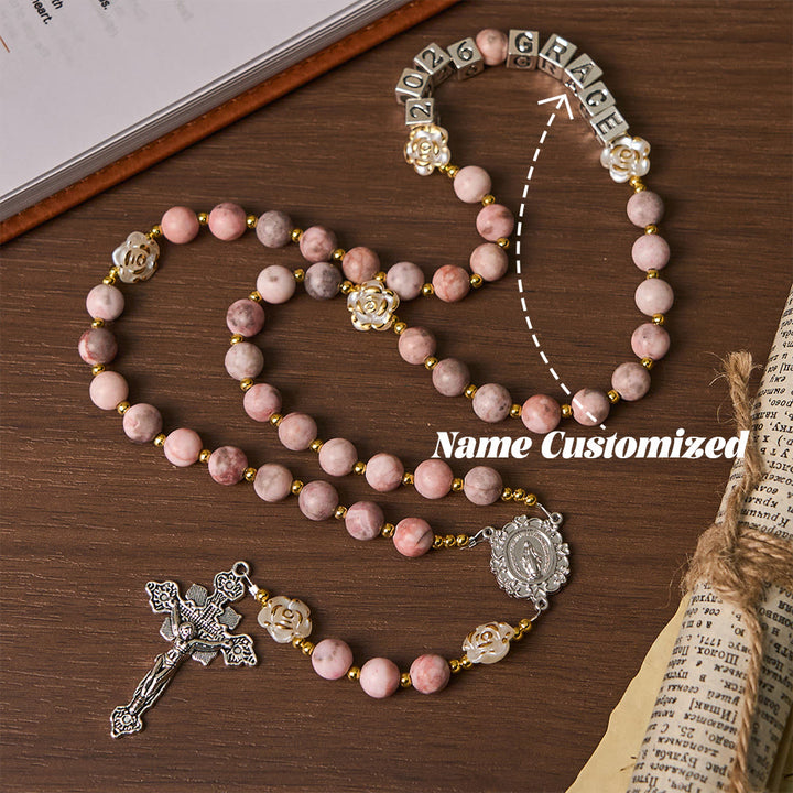 Christianartworkshop Rosenkranz „Rosa Zebra Jasper“ für das neue Jahr 2026: Personalisierter Name und Glaube - Name Angepasst(alles in Großbuchstaben) - image 7