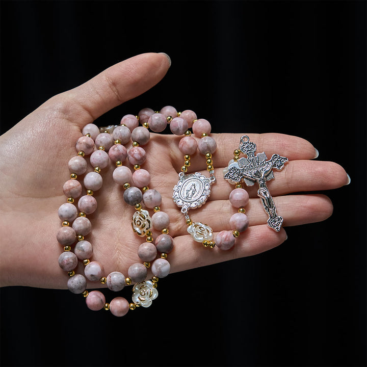 Christianartworkshop Rosenkranz „Rosa Zebra Jasper“ für das neue Jahr 2026: Personalisierter Name und Glaube - image 5