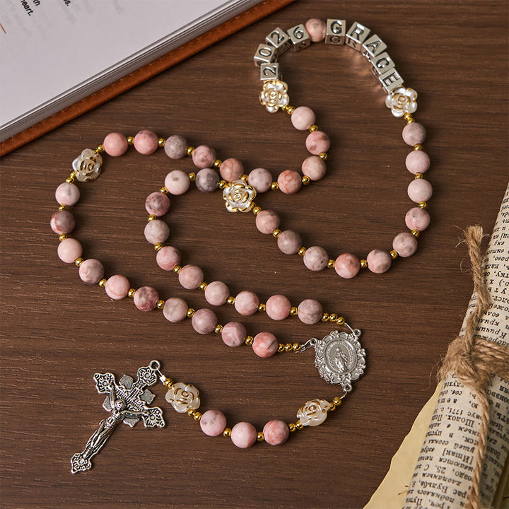Christianartworkshop Rosenkranz „Rosa Zebra Jasper“ für das neue Jahr 2026: Personalisierter Name und Glaube - image 6