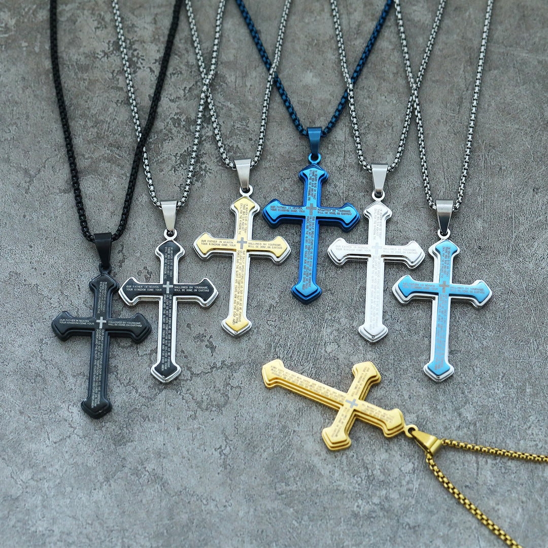Christianartworkshop Mehrlagige, vierfarbige Kreuzkette mit Bibelvers: Sein Wort für jeden Tag - image 0