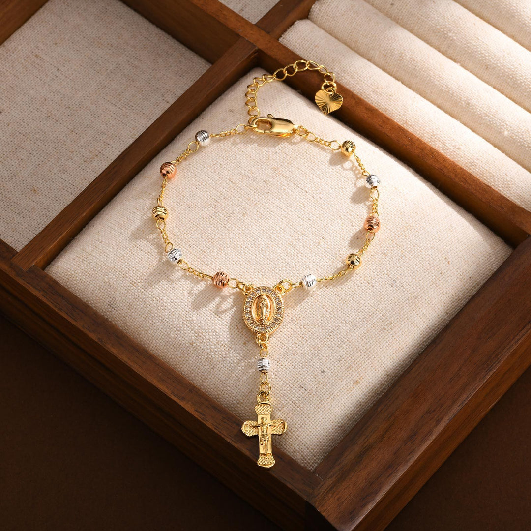 Christianartworkshop Armband mit Anhänger „Unsere Liebe Frau und Kreuz“: Ihre Gnade an Ihrem Handgelenk - Golden - image 5