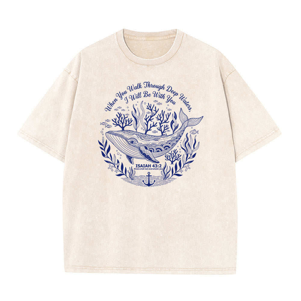 Christianartworkshop Jesaja 43:2 Wal-Ozean-Grafik Unisex-T-Shirt (vorgewaschen) - Beige - 5XL - image 5