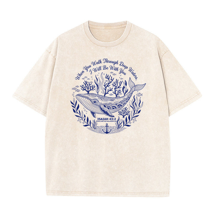 Christianartworkshop Jesaja 43:2 Wal-Ozean-Grafik Unisex-T-Shirt (vorgewaschen) - Beige - 5XL - image 5