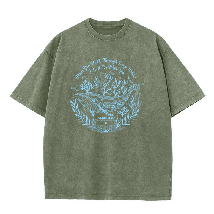 Christianartworkshop Jesaja 43:2 Wal-Ozean-Grafik Unisex-T-Shirt (vorgewaschen) - Armeegrün - 5XL - image 2