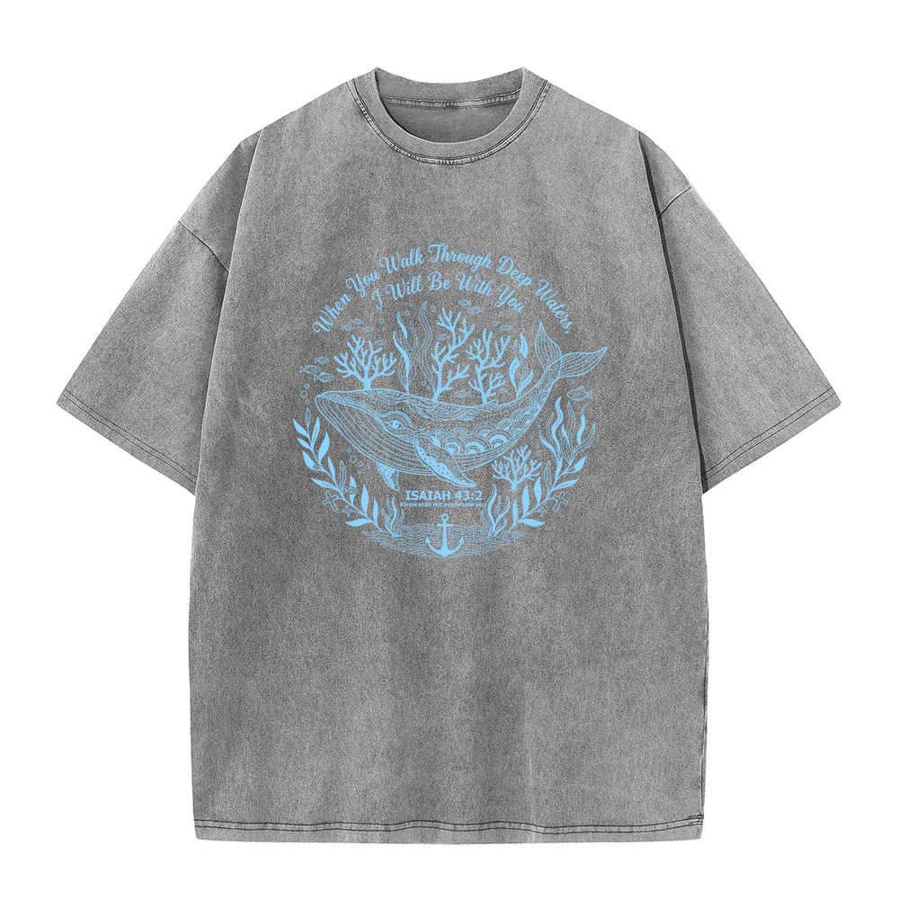 Christianartworkshop Jesaja 43:2 Wal-Ozean-Grafik Unisex-T-Shirt (vorgewaschen) - Grau - 5XL - image 6