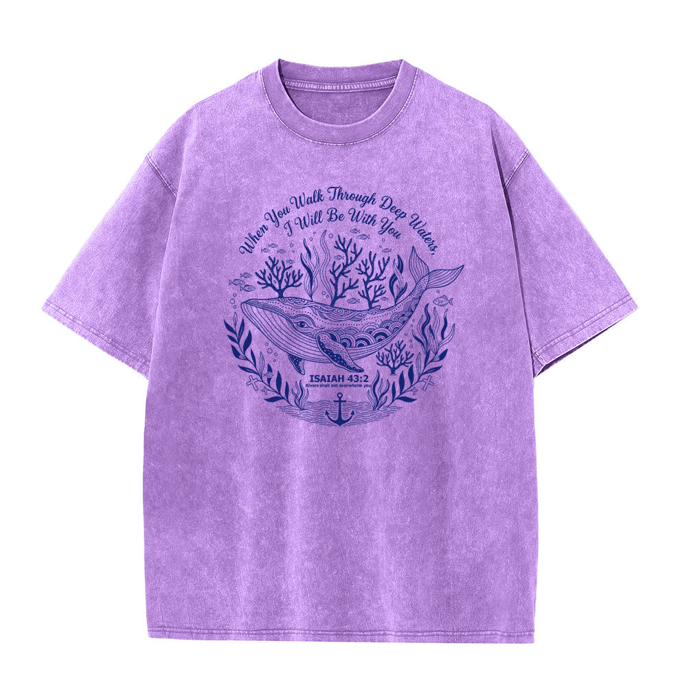 Christianartworkshop Jesaja 43:2 Wal-Ozean-Grafik Unisex-T-Shirt (vorgewaschen) - Lila - 5XL - image 3