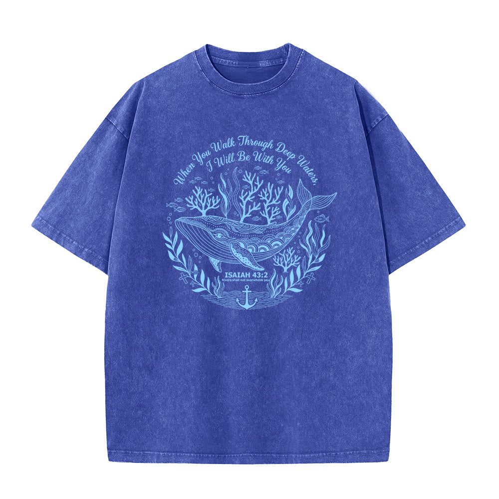 Christianartworkshop Jesaja 43:2 Wal-Ozean-Grafik Unisex-T-Shirt (vorgewaschen) - Blau - 5XL - image 8