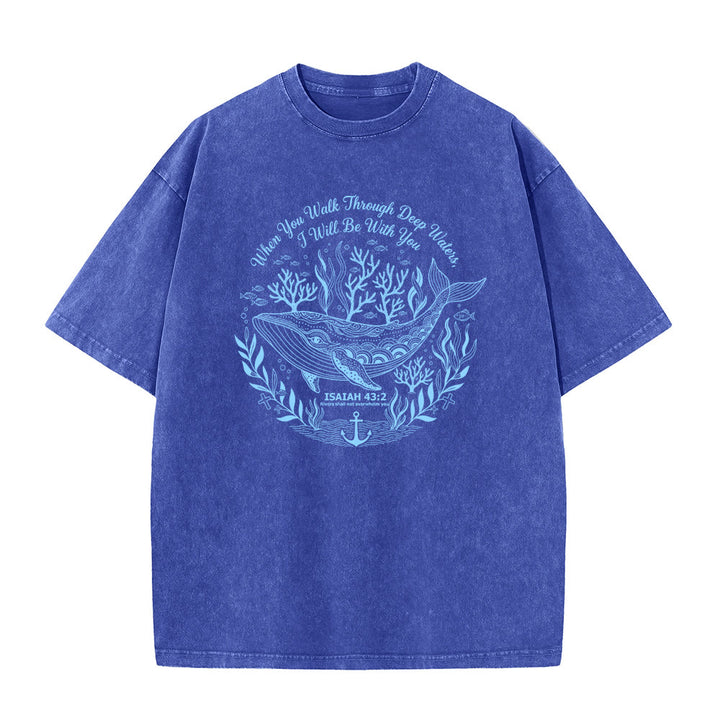 Christianartworkshop Jesaja 43:2 Wal-Ozean-Grafik Unisex-T-Shirt (vorgewaschen) - Blau - 5XL - image 8