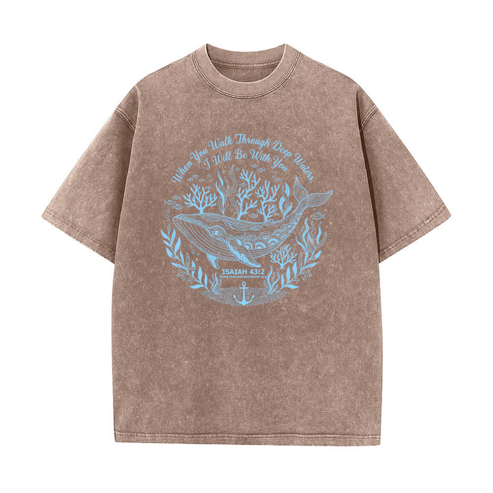 Christianartworkshop Jesaja 43:2 Wal-Ozean-Grafik Unisex-T-Shirt (vorgewaschen) - Braun - 5XL - image 7