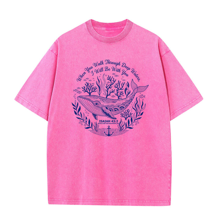 Christianartworkshop Jesaja 43:2 Wal-Ozean-Grafik Unisex-T-Shirt (vorgewaschen) - Rosa - 5XL - image 0