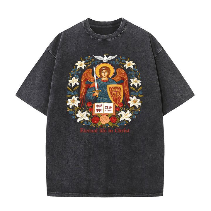 Christianartworkshop Ewiges Leben in Christus Engel Grafik Unisex gewaschenes T-Shirt - Schwarz - 5XL - image 5