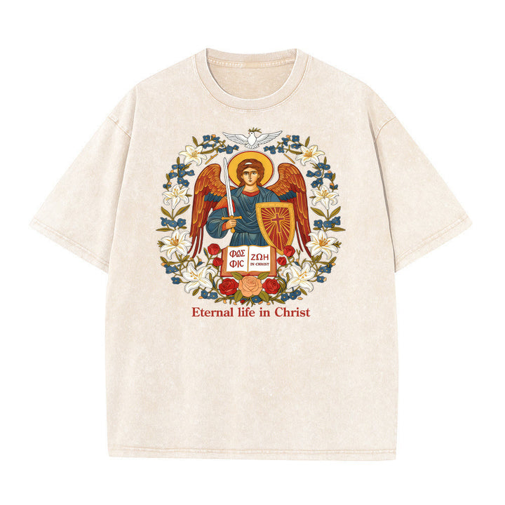 Christianartworkshop Ewiges Leben in Christus Engel Grafik Unisex gewaschenes T-Shirt - Beige - 5XL - image 6