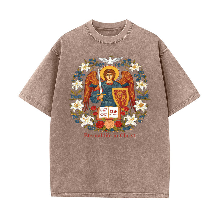 Christianartworkshop Ewiges Leben in Christus Engel Grafik Unisex gewaschenes T-Shirt - Braun - 5XL - image 8