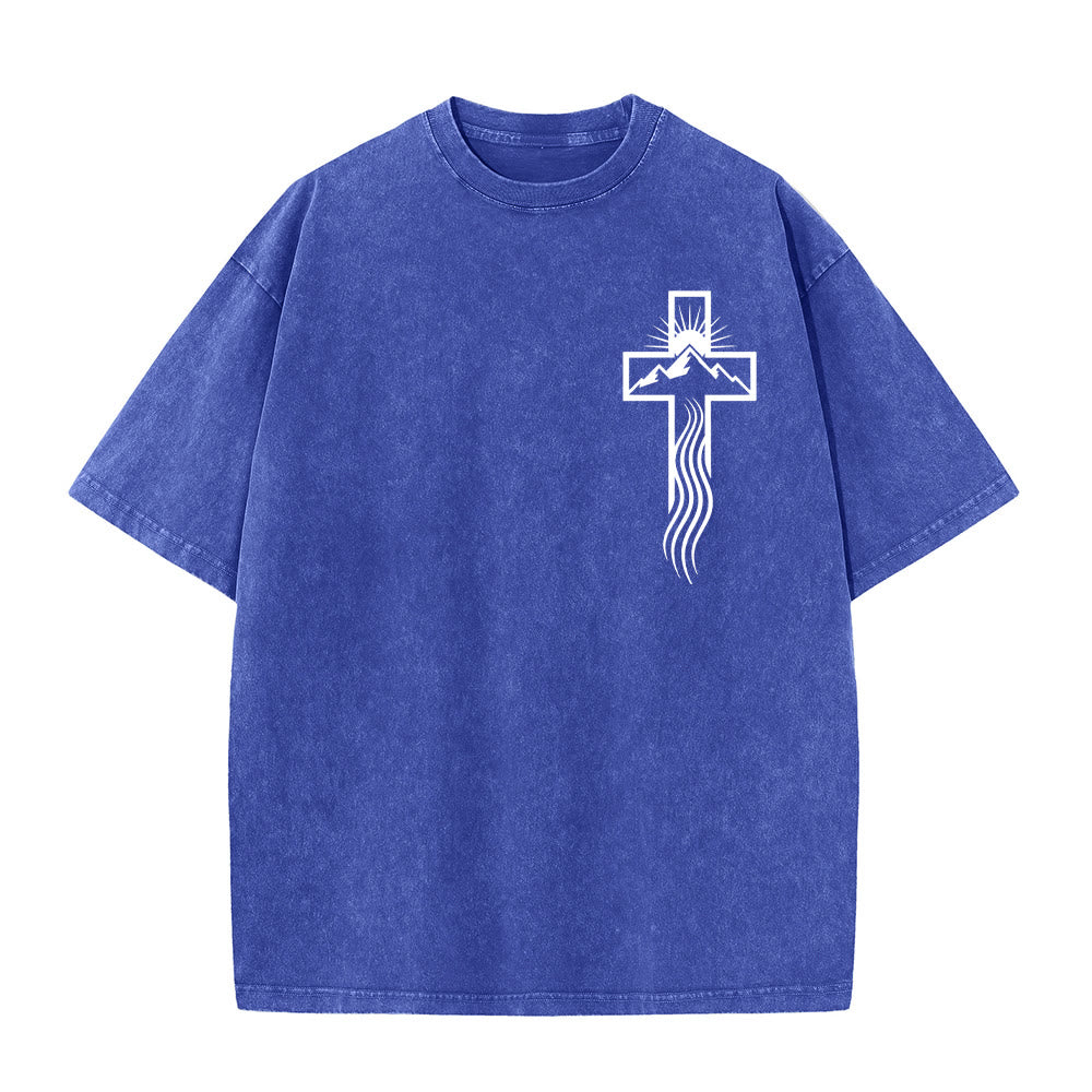 Christianartworkshop Unisex-T-Shirt mit Kreuz- und Natursymbol-Grafik (vorgewaschen) - Blau - 5XL - image 2