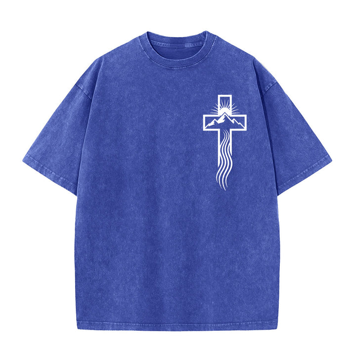 Christianartworkshop Unisex-T-Shirt mit Kreuz- und Natursymbol-Grafik (vorgewaschen) - Blau - 5XL - image 2