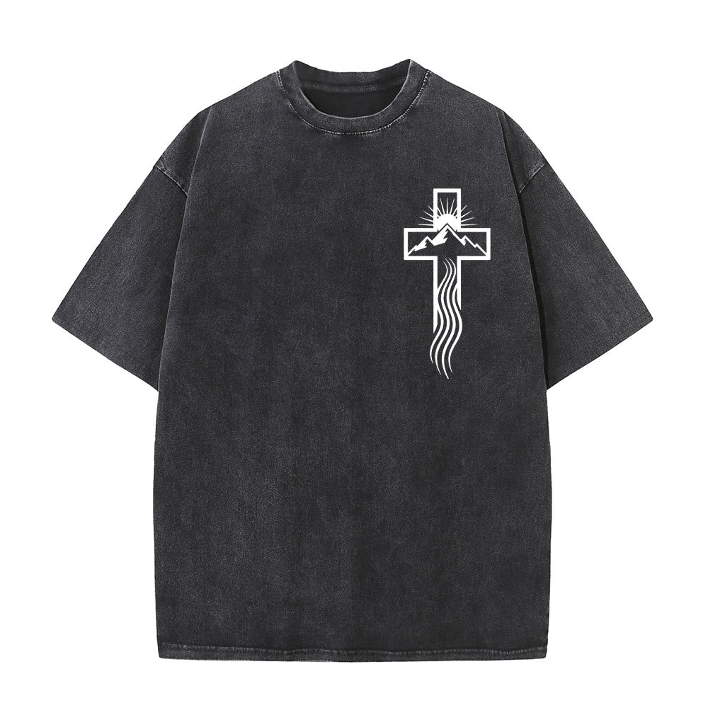 Christianartworkshop Unisex-T-Shirt mit Kreuz- und Natursymbol-Grafik (vorgewaschen) - Schwarz - 5XL - image 7