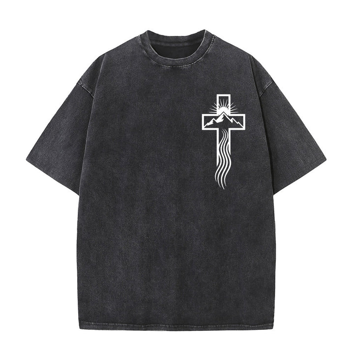 Christianartworkshop Unisex-T-Shirt mit Kreuz- und Natursymbol-Grafik (vorgewaschen) - Schwarz - 5XL - image 7