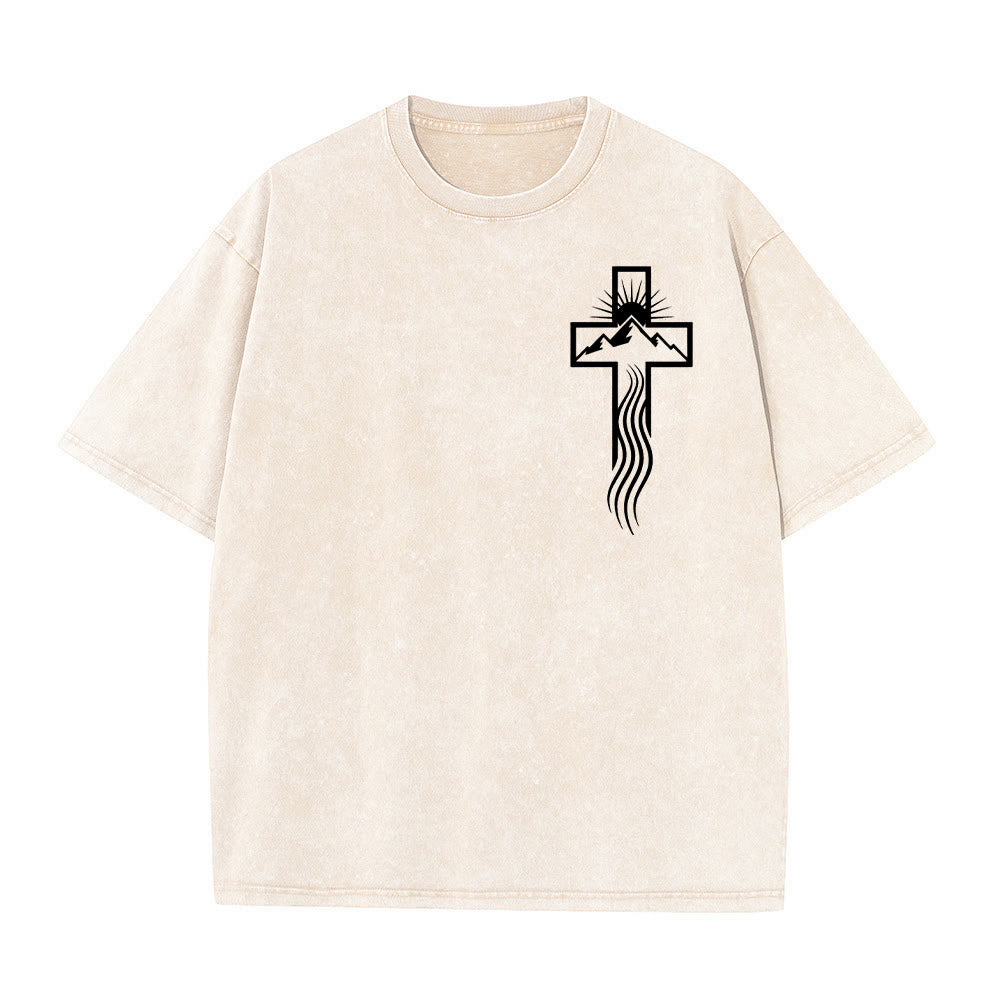 Christianartworkshop Unisex-T-Shirt mit Kreuz- und Natursymbol-Grafik (vorgewaschen) - Beige - 5XL - image 8
