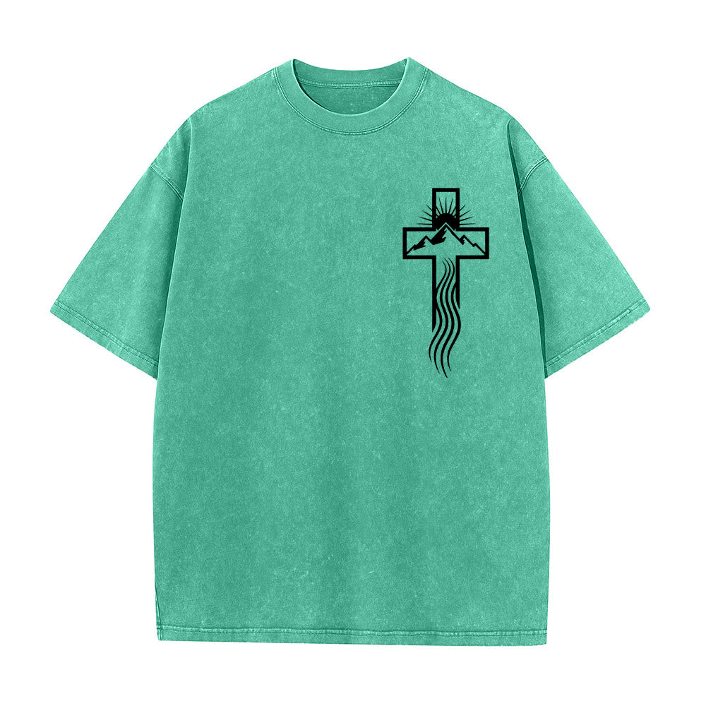 Christianartworkshop Unisex-T-Shirt mit Kreuz- und Natursymbol-Grafik (vorgewaschen) - Grün - 5XL - image 4