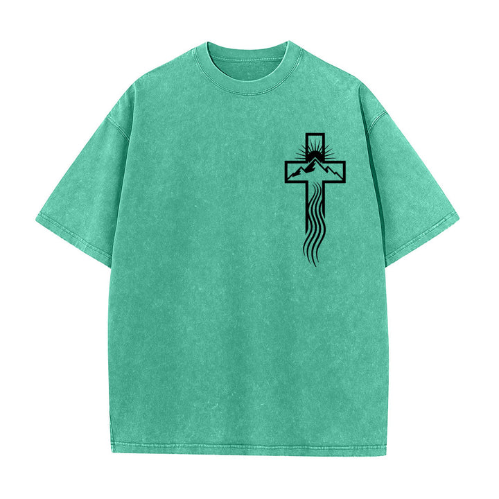 Christianartworkshop Unisex-T-Shirt mit Kreuz- und Natursymbol-Grafik (vorgewaschen) - Grün - 5XL - image 4
