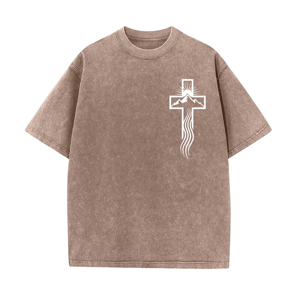 Christianartworkshop Unisex-T-Shirt mit Kreuz- und Natursymbol-Grafik (vorgewaschen) - Braun - 5XL - image 1