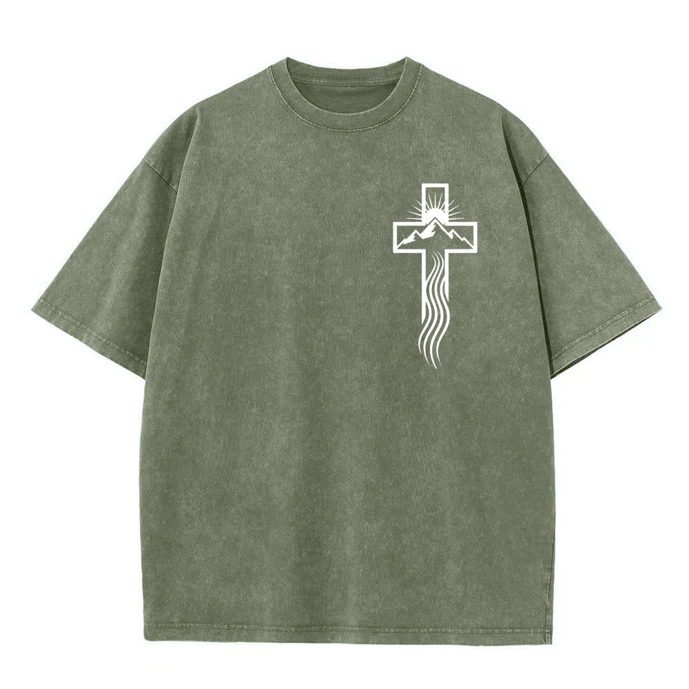 Christianartworkshop Unisex-T-Shirt mit Kreuz- und Natursymbol-Grafik (vorgewaschen) - Armeegrün - 5XL - image 5