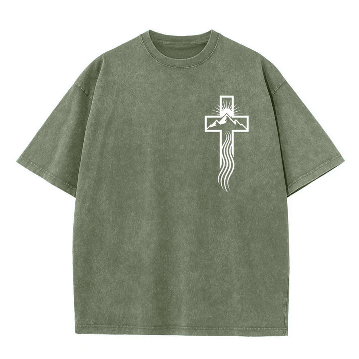 Christianartworkshop Unisex-T-Shirt mit Kreuz- und Natursymbol-Grafik (vorgewaschen) - Armeegrün - 5XL - image 5
