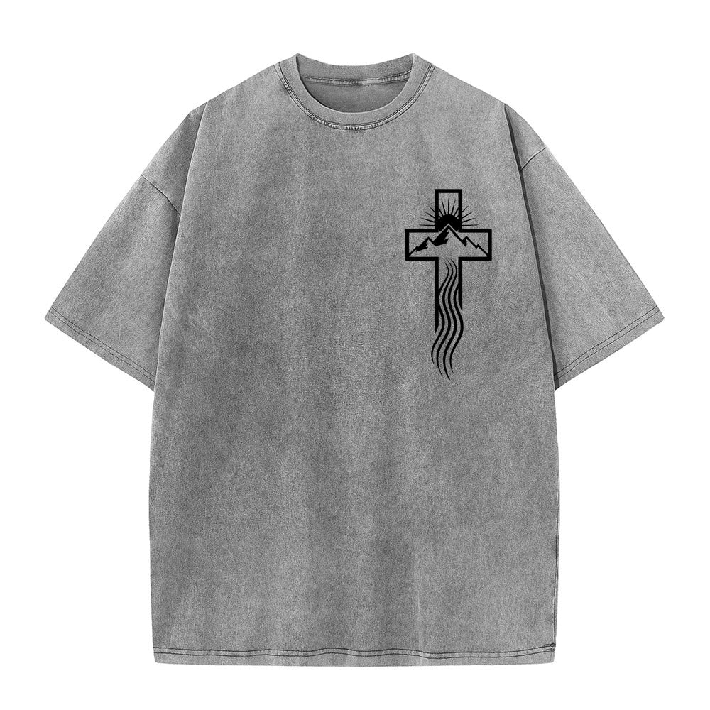 Christianartworkshop Unisex-T-Shirt mit Kreuz- und Natursymbol-Grafik (vorgewaschen) - Grau - 5XL - image 0