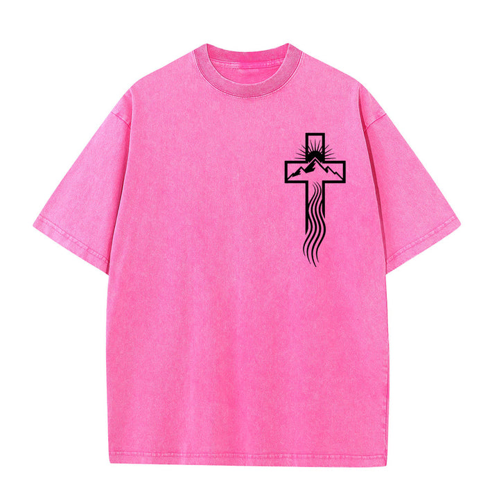 Christianartworkshop Unisex-T-Shirt mit Kreuz- und Natursymbol-Grafik (vorgewaschen) - Rosa - 5XL - image 3