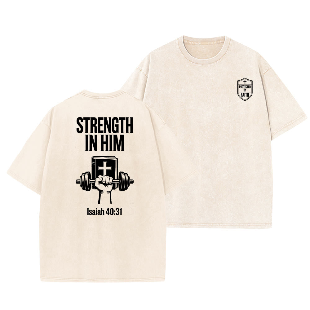 Christianartworkshop Stärke in ihm Jesaja 40,31 Grafik Unisex gewaschenes T-Shirt - Beige - 5XL - image 3