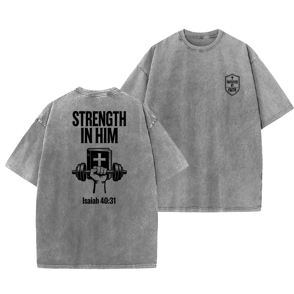 Christianartworkshop Stärke in ihm Jesaja 40,31 Grafik Unisex gewaschenes T-Shirt - Grau - 5XL - image 6