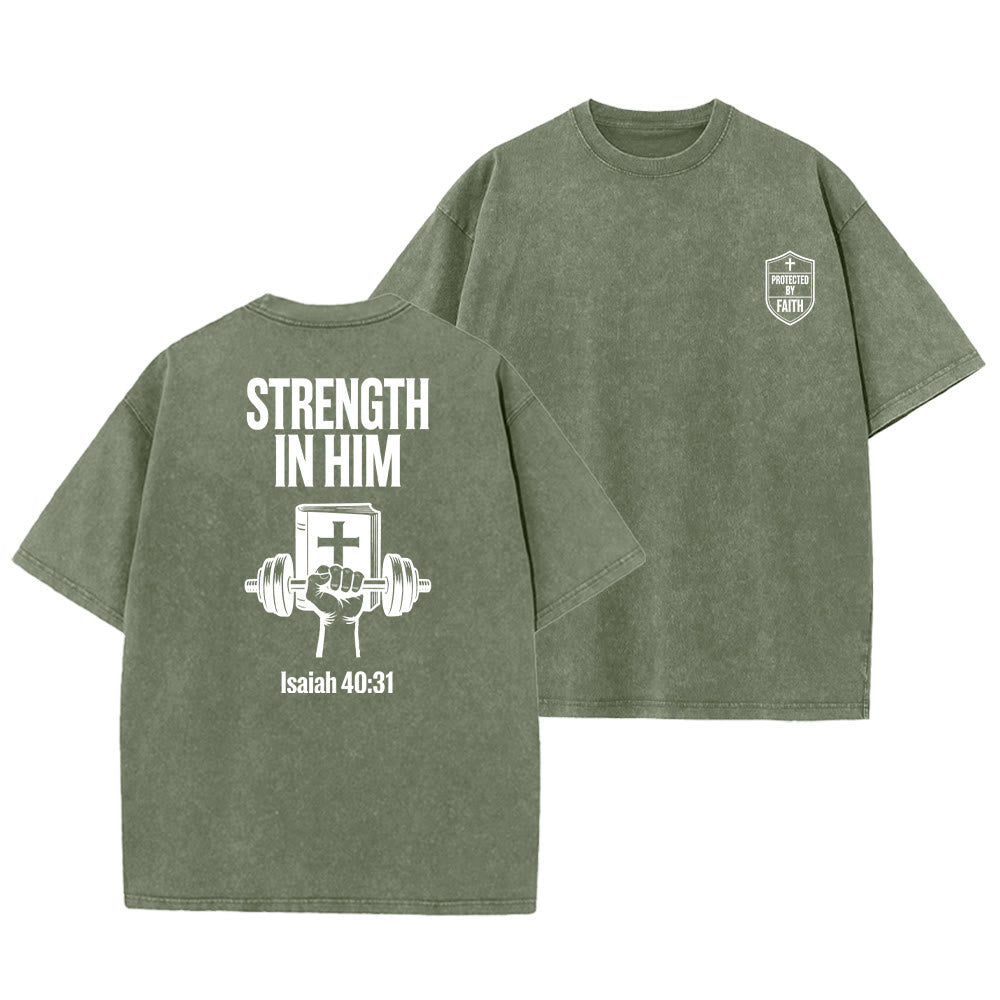 Christianartworkshop Stärke in ihm Jesaja 40,31 Grafik Unisex gewaschenes T-Shirt - Armeegrün - 5XL - image 21