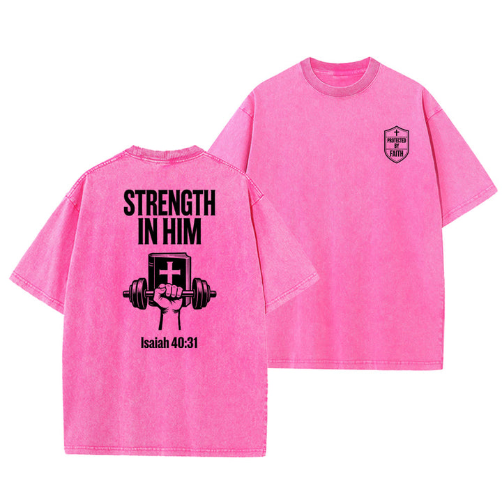 Christianartworkshop Stärke in ihm Jesaja 40,31 Grafik Unisex gewaschenes T-Shirt - Rosa - 5XL - image 15